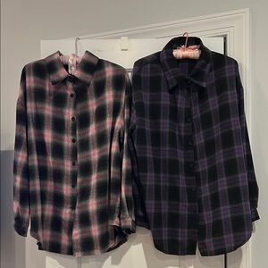 2 Plaid Shirts - Black and Purple, Black and Pink